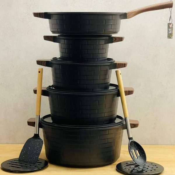 Black Non-Stick Pot Set with Utensils